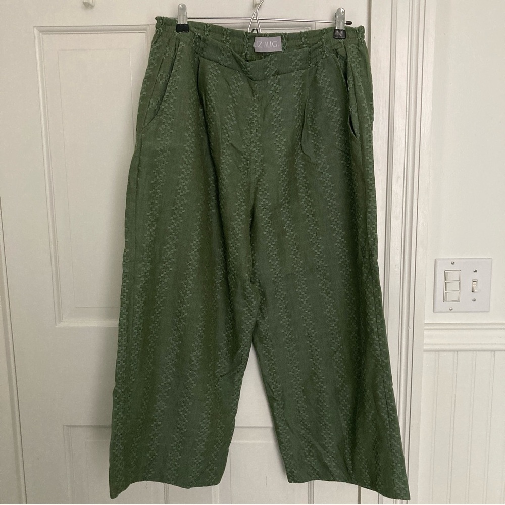 LIZ ALIG Katie Handwoven Cotton Pants - Green - Cropped - Large